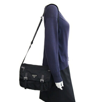 Prada Shoulder Bag Black Nylon Leather Crossbody