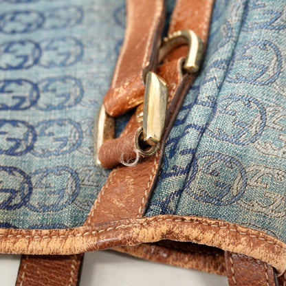 Gucci Abby Tote Bag 130736 Denim Blue Brown Champagne