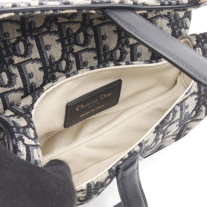 Christian Dior Dior Saddle Bag Mini Oblique Jacquard Handbag Canvas Leather