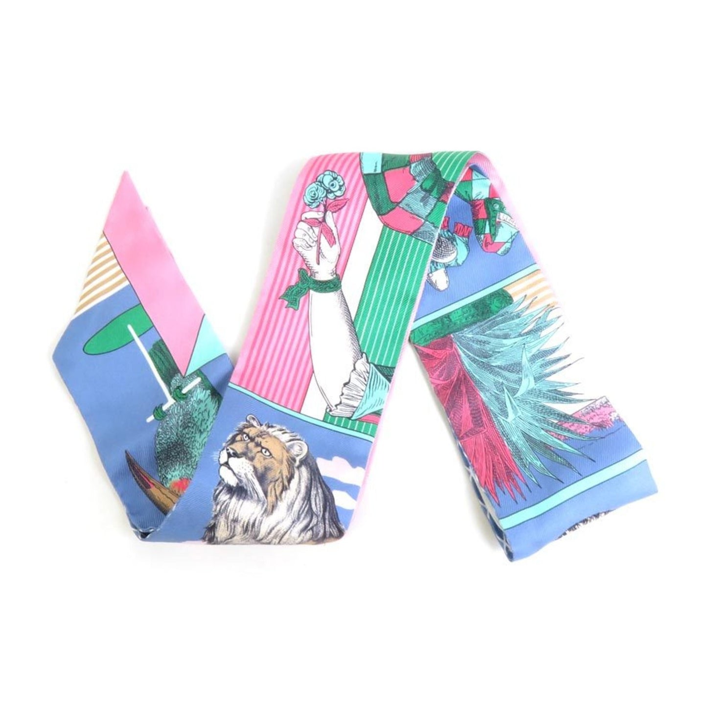 Hermes Scarf Muffler Twilly Silk Blue/Multicolor