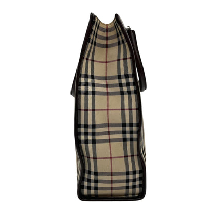 Burberry Nova Check Handbag Tote Bag In Beige And Brown Canvas Leather With Silver Hardware For Men