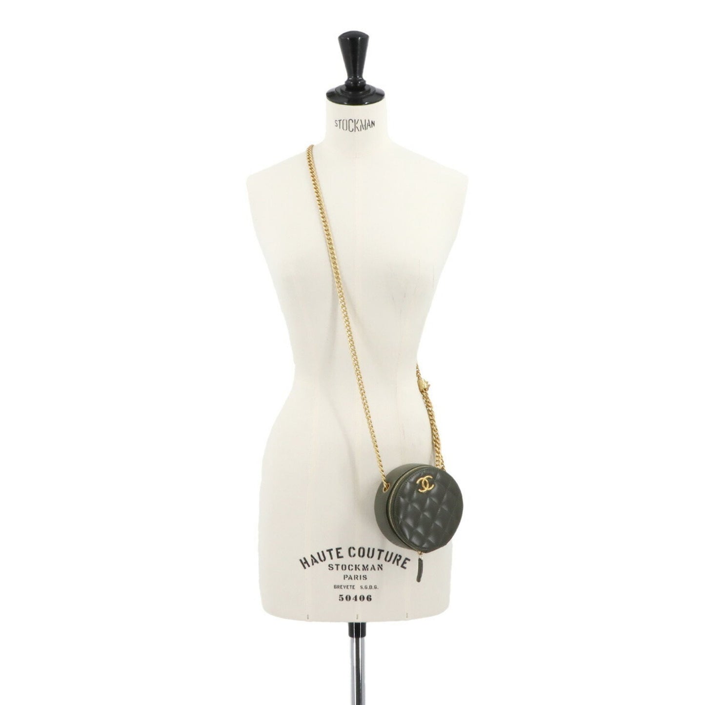 Chanel Matelasse Round Chain Shoulder Bag In Green Lambskin