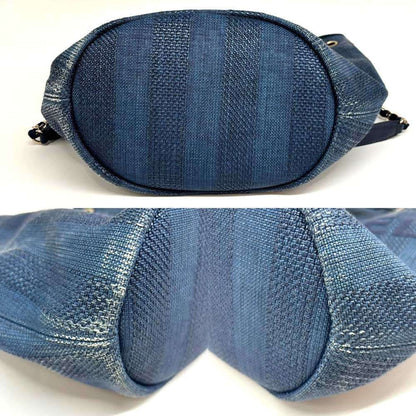 Chanel Deauville Shoulder Bag A57536 Raffia X Leather Drawstring Indigo Blue