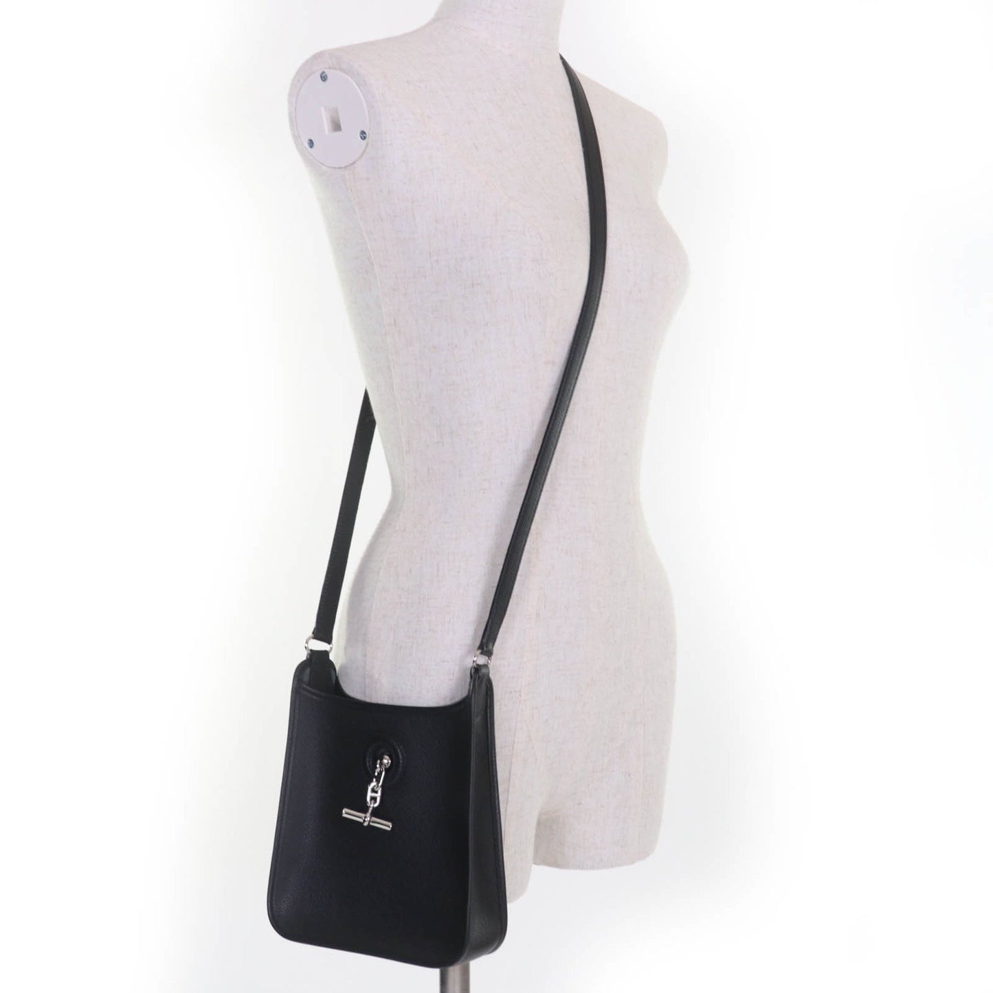 Hermes Vespa Tpm Shoulder Bag In Black With Epsom Leather And Silver Hardware