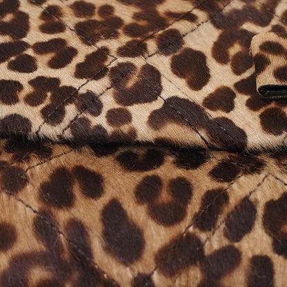 Salvatore Ferragamo Pony Leopard Print Vara Ribbon Chain Shoulder Bag Brown Au-21/E767
