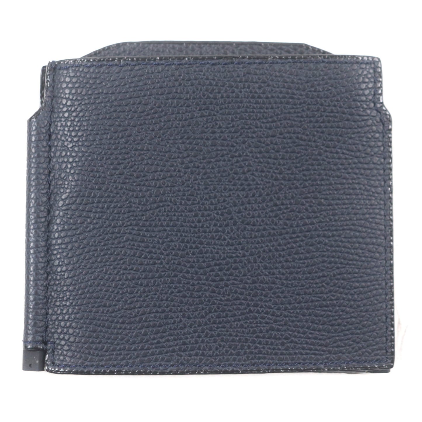 Valextra Double Money Clip Leather Wallet/Billfold In Dark Navy With Silver Hardware