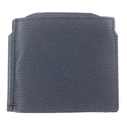 Valextra Double Money Clip Leather Wallet/Billfold In Dark Navy With Silver Hardware