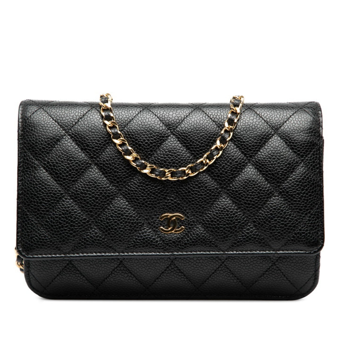 Chanel Matelasse Coco Mark Chain Shoulder Bag/Wallet Bag A33814 Black Caviar Skin