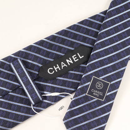 Chanel Coco Mark Regimental Stripe Silk Tie