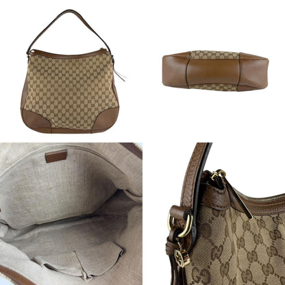 Gucci Gg Canvas Leather Shoulder Bag In Brown