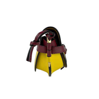 Loewe Gate Dual Mini Shoulder Bag Leather Burgundy Yellow Gold