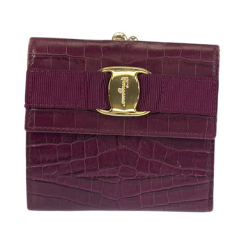 Salvatore Ferragamo Vara Embossed Wine Red Leather Wallet With Gold Hardware