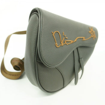 Christian Dior Shoulder Bag Saddle Leather Black