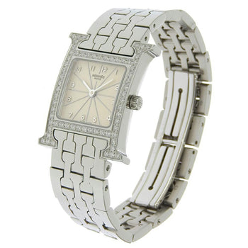 Hermes Hermes H Watch Diamond Bezel Hh1.230 Stainless Steel X Quartz Analog Display Ivory Dial Heure