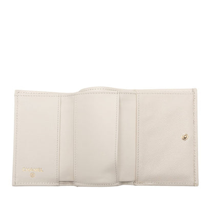 Chanel Matelasse Coco Mark Rhinestone Tri-Fold Wallet In White Caviar Leather