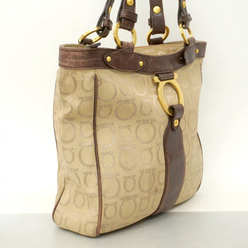 Salvatore Ferragamo Gancini Tote Bag In Beige And Brown