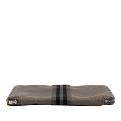 Herms Foulet Multi Purse Gm Round Zip Long Wallet Gray Black Canvas