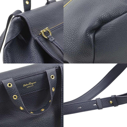 Salvatore Ferragamo Backpack Gancini Leather Navy Gold
