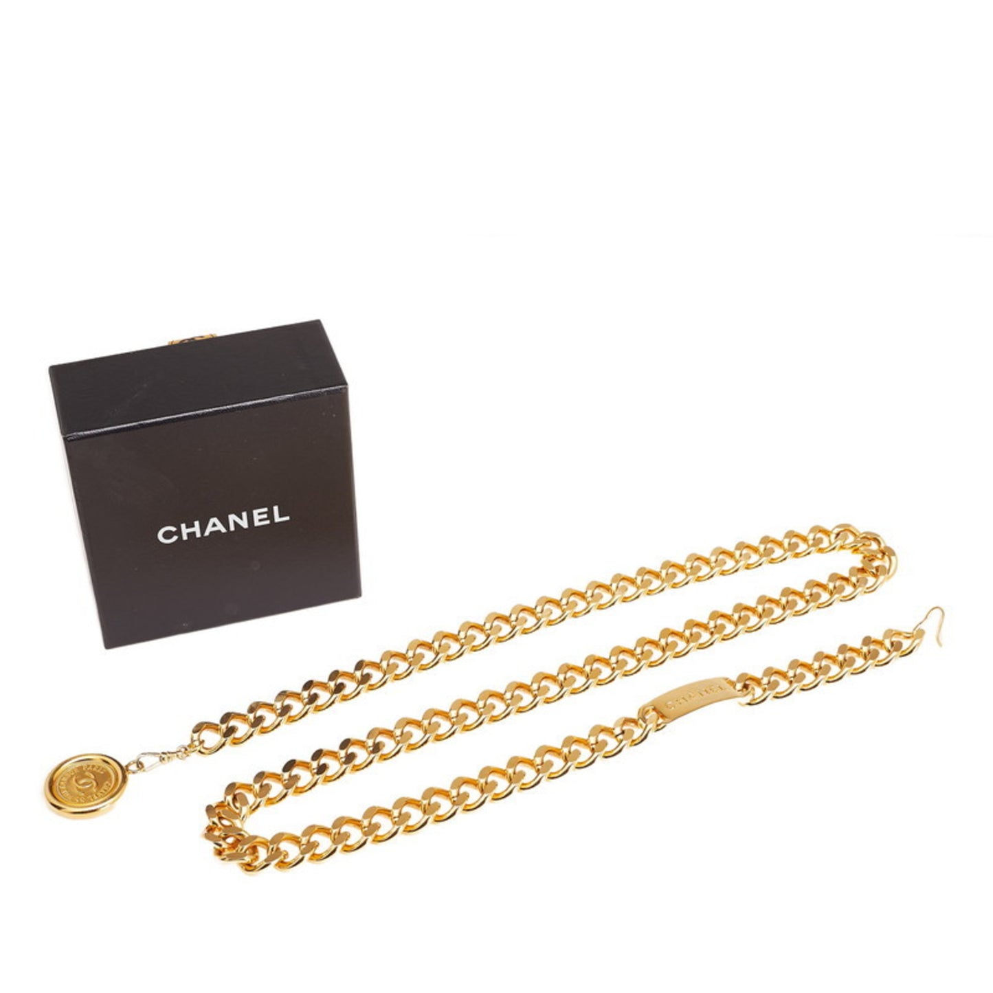 Chanel Coco Mark Medallion Logo Plate Chain Belt Gold Plated