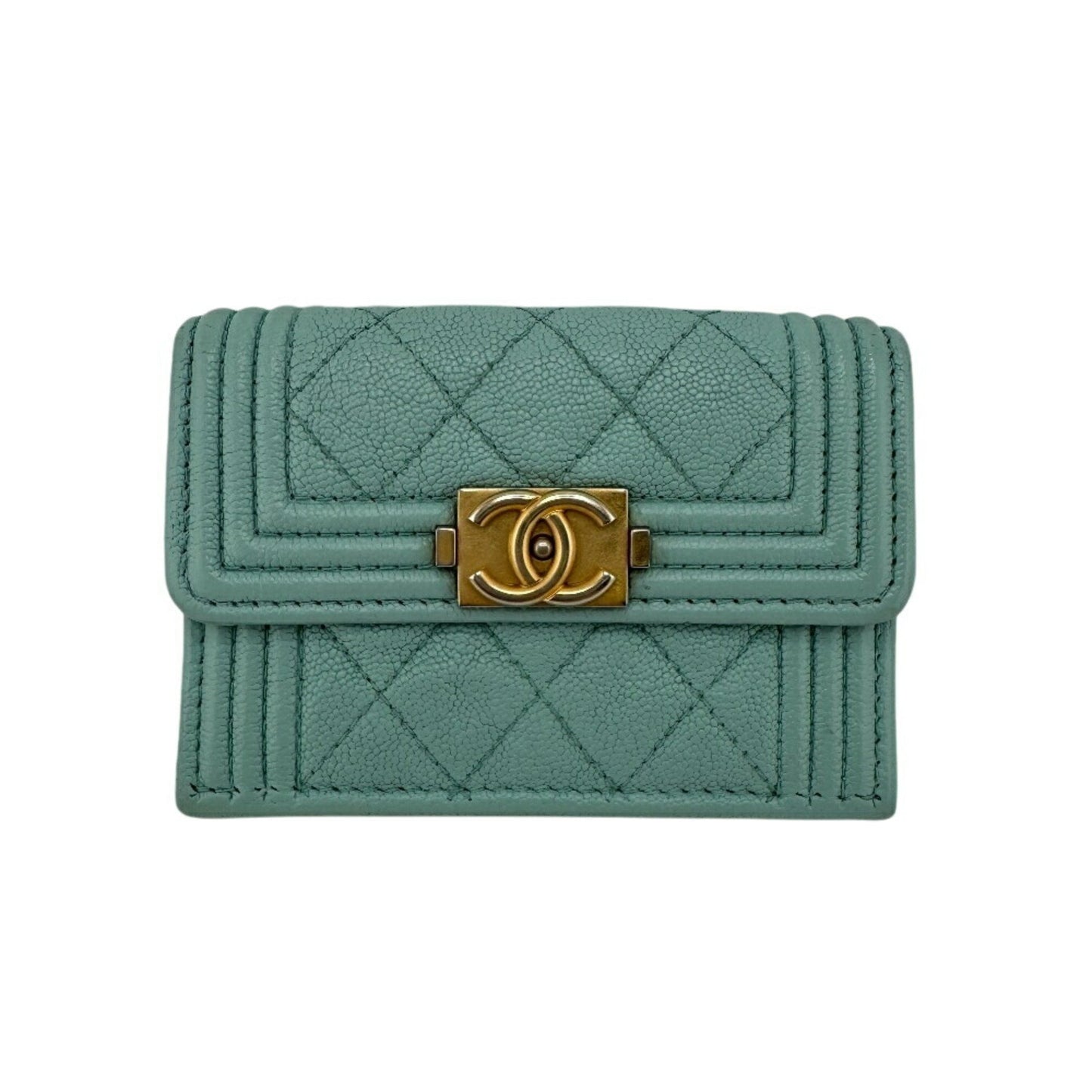 Chanel Boy Chanel Mint Tri-Fold Wallet Blue