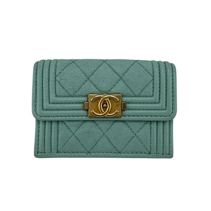 Chanel Boy Chanel Mint Tri-Fold Wallet Blue