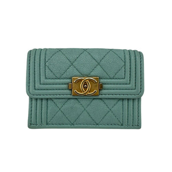 Chanel Boy Chanel Mint Tri-Fold Wallet Blue