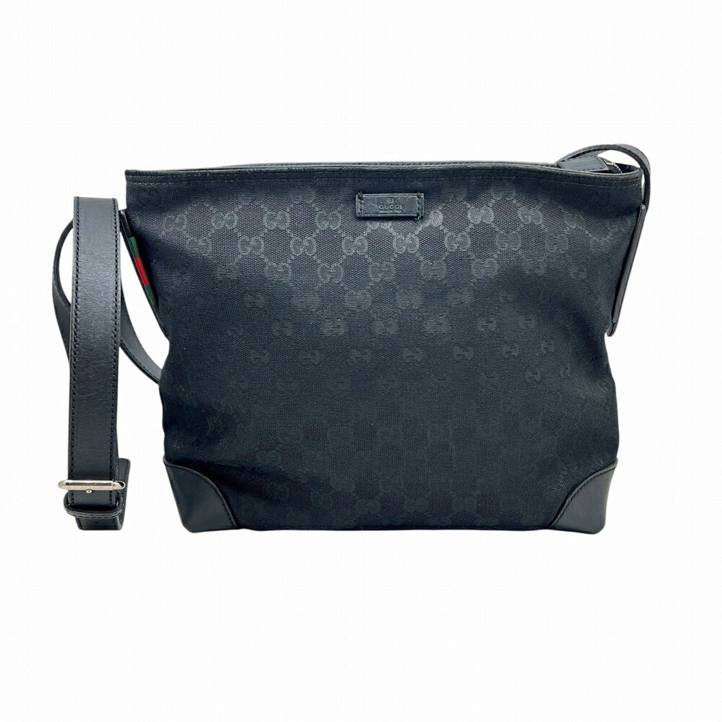 Gucci Shoulder Bag 337598 Gg Canvas Sherry Line Black Leather