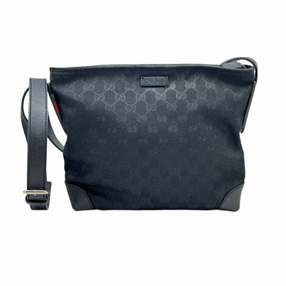 Gucci Shoulder Bag 337598 Gg Canvas Sherry Line Black Leather