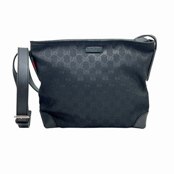 Gucci Shoulder Bag 337598 Gg Canvas Sherry Line Black Leather