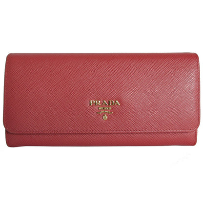 Prada Long Wallet Leather Red Gold