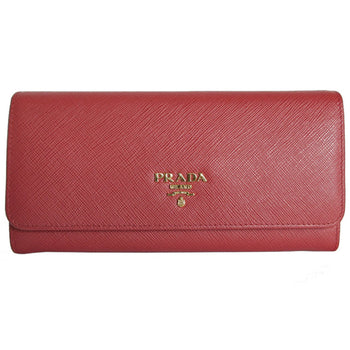 Prada Long Wallet Leather Red Gold