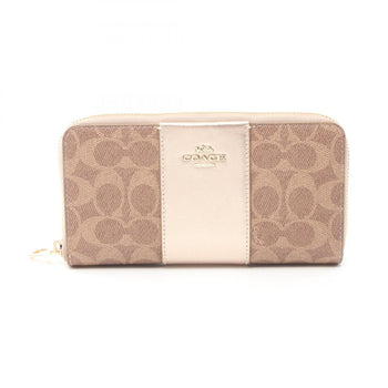 Coach Boxed Signature Long Zip Around Wallet Round Coated Canvas Leather