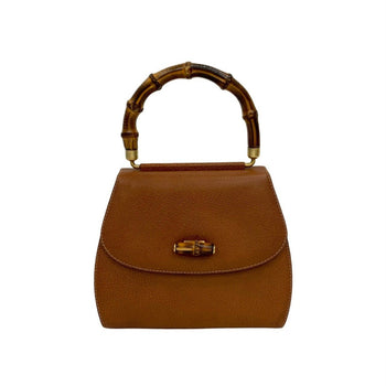 Gucci Old Gucci Vintage Bamboo Leather Turnlock Handbag/Mini Tote Bag Brown 26643