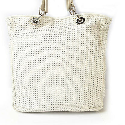 Christian Dior Tote Bag Lady Intrecciato White Silver