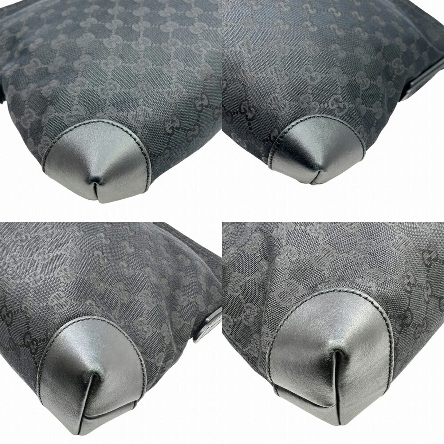 Gucci Shoulder Bag 337598 Gg Canvas Sherry Line Black Leather