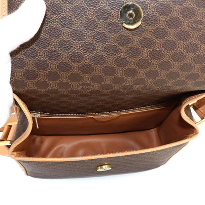 Celine Macadam Shoulder Bag In Brown Leather