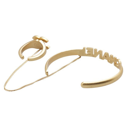 Chanel Coco Mark Logo Bangle Chain Ring Gold Plated Rhinestone