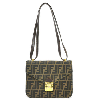 Fendi Shoulder Bag Zucca Canvas Leather Brown Gold