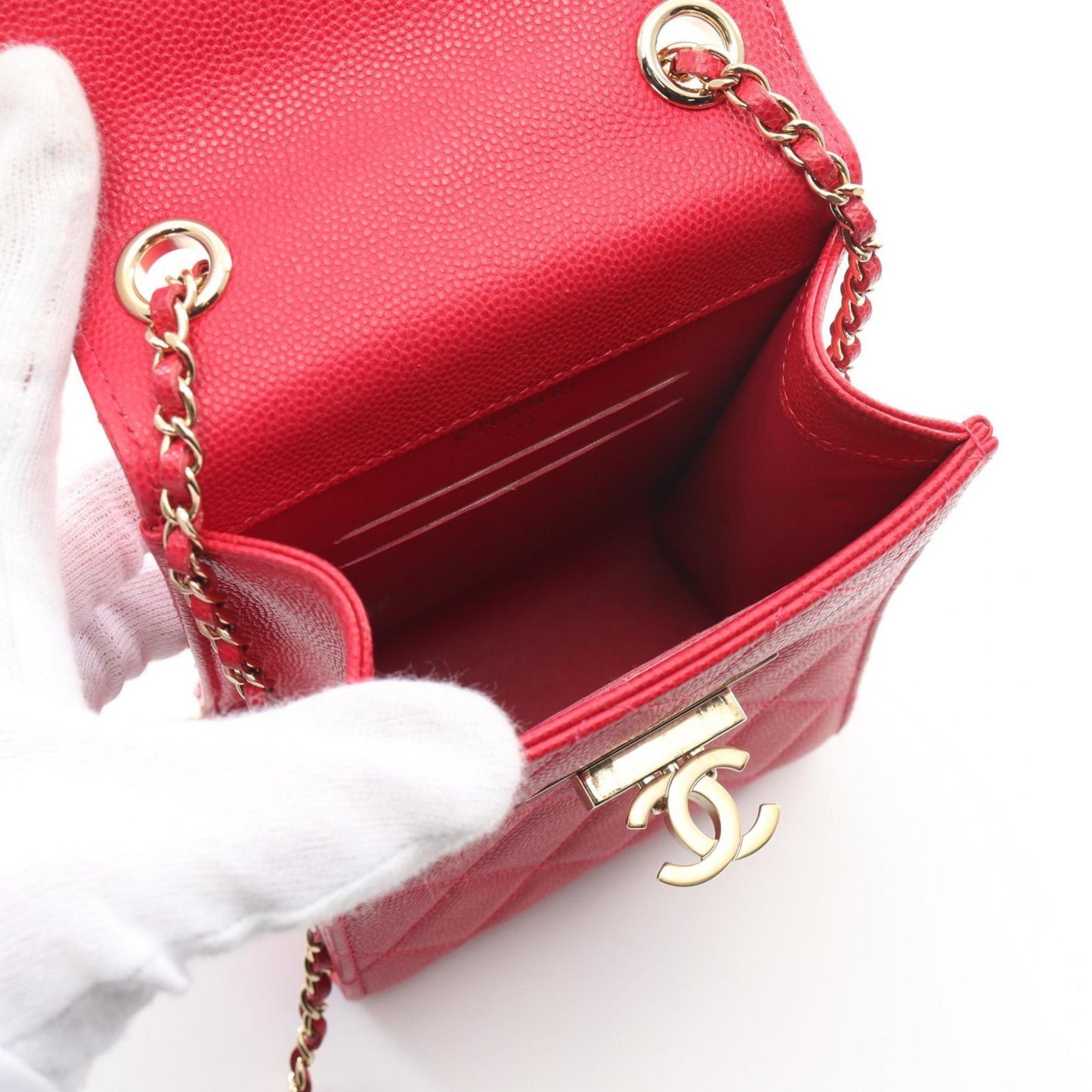 Chanel Matelasse Phone Pouch Shoulder Bag Leather Grained Calfskin
