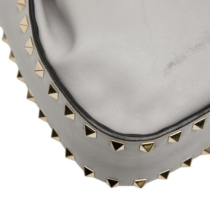 Valentino Rockstud Drawstring Shoulder Bag In Gray Leather