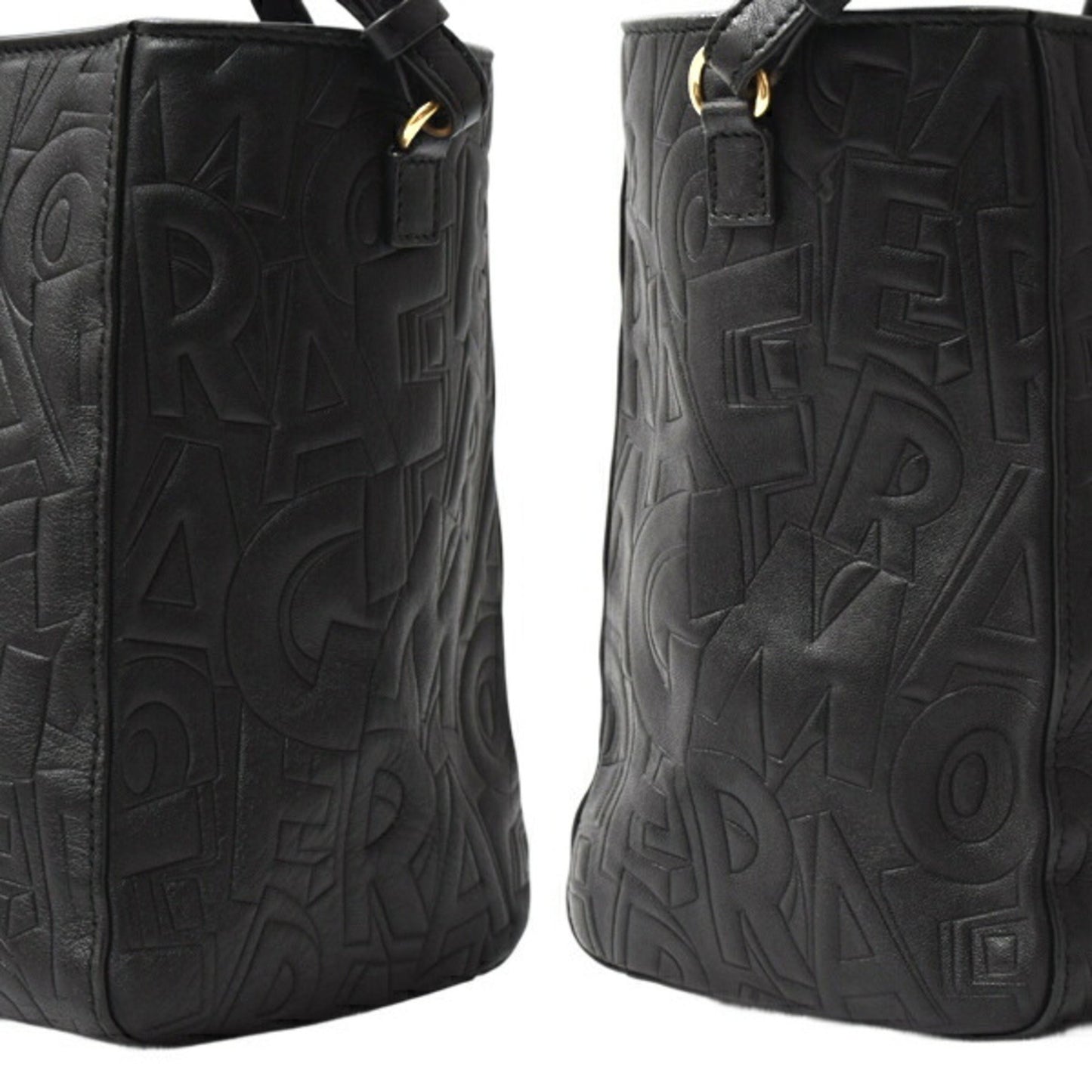 Salvatore Ferragamo Bonnie Shoulder Bag In Black Embossed Calfskin Leather (Re-21F963)