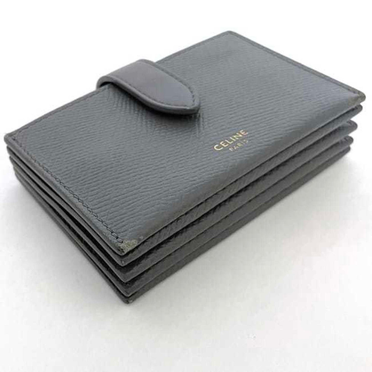 Celine Card Case Accordion F-21339 Grey Holder Leather Celine