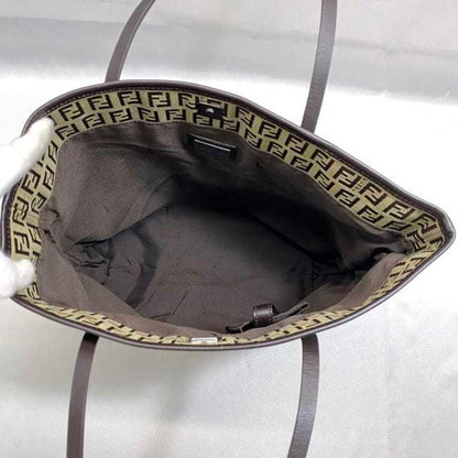 Fendi Tote Bag Ec-21844 Beige Brown Zucchino Canvas Leather Fendi Ff