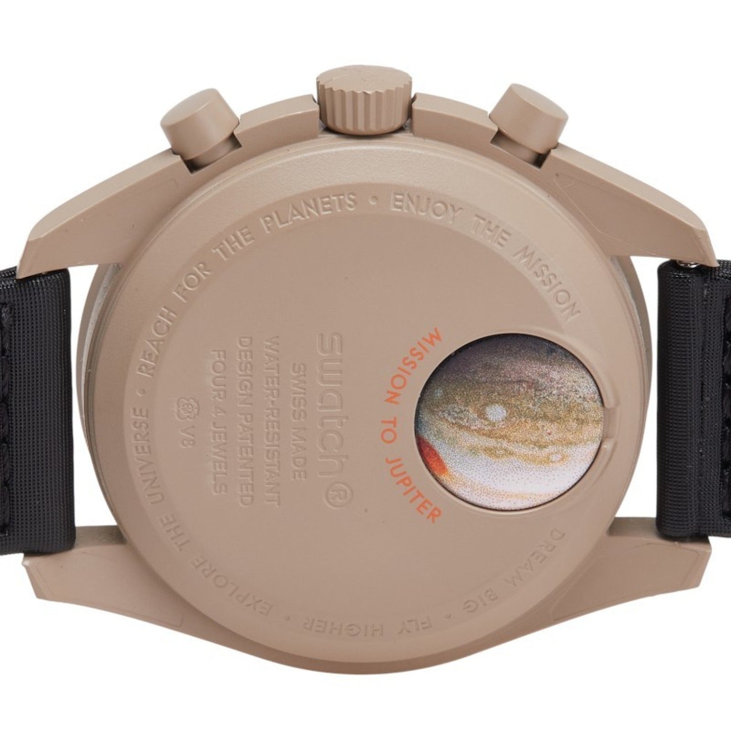 Omega X Swatch Moonswatch Mission To Jupiter Watch So33C100 Quartz Movement Beige Dial Ceramic Nylon