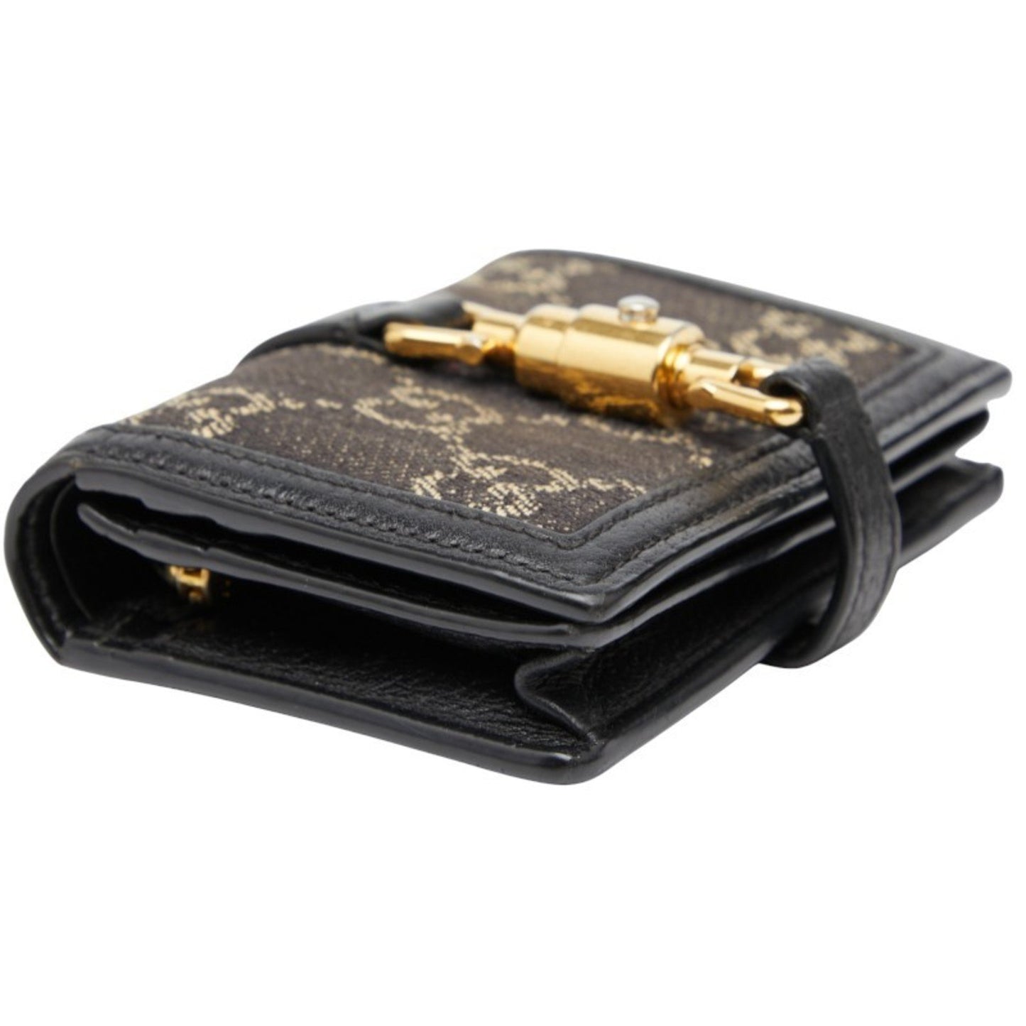 Gucci Jackie 1961 Bifold Compact Wallet 645536 Black Denim Leather