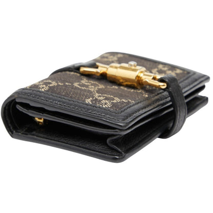 Gucci Jackie 1961 Bifold Compact Wallet 645536 Black Denim Leather