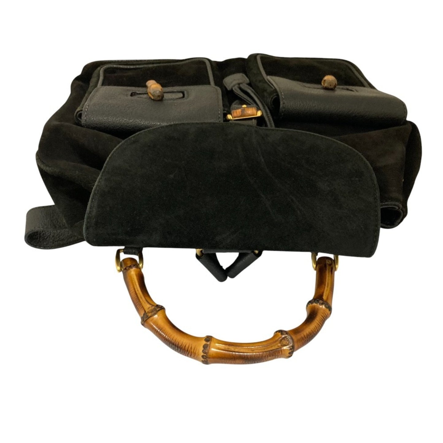 Gucci Suede Leather Bamboo Backpack 2058 Black