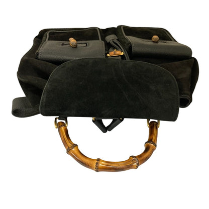 Gucci Suede Leather Bamboo Backpack 2058 Black