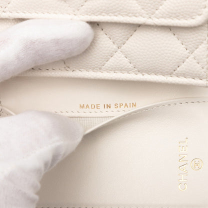 Chanel Matelasse Coco Mark Rhinestone Tri-Fold Wallet In White Caviar Leather