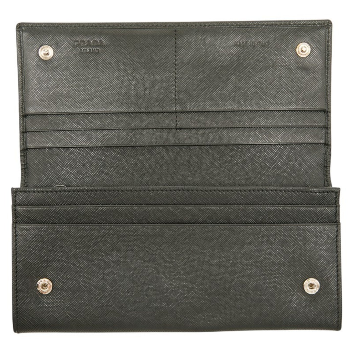 Prada Triangle Logo Plate Long Wallet Black Leather